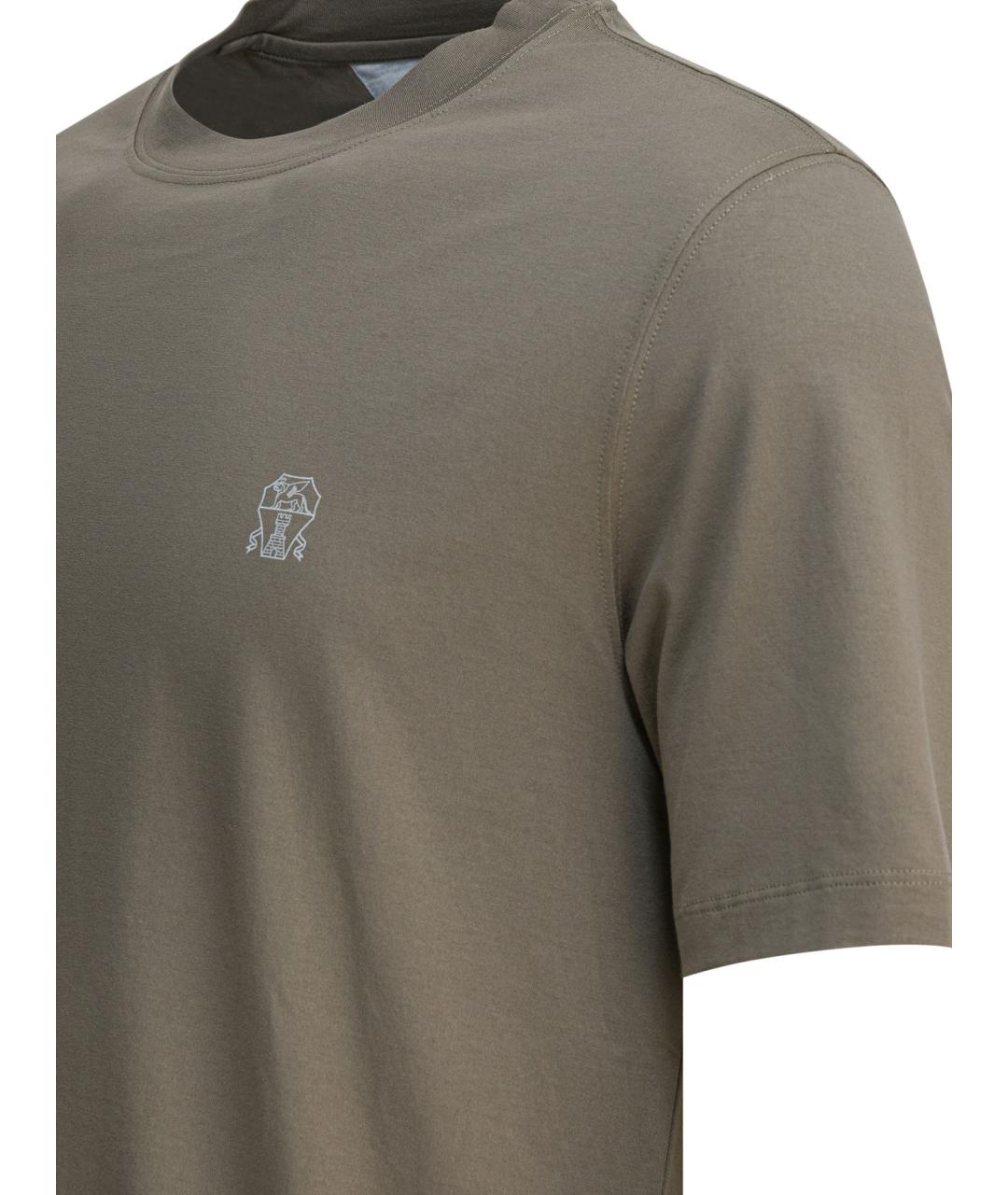 BRUNELLO CUCINELLI Зеленая хлопковая футболка, фото 4