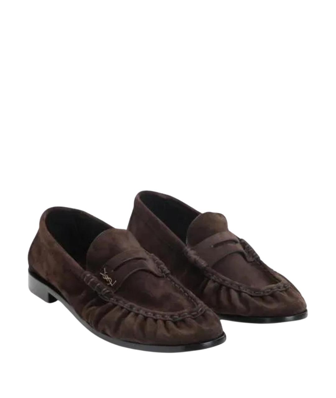 SAINT LAURENT Коричневые замшевые мокасины, фото 2