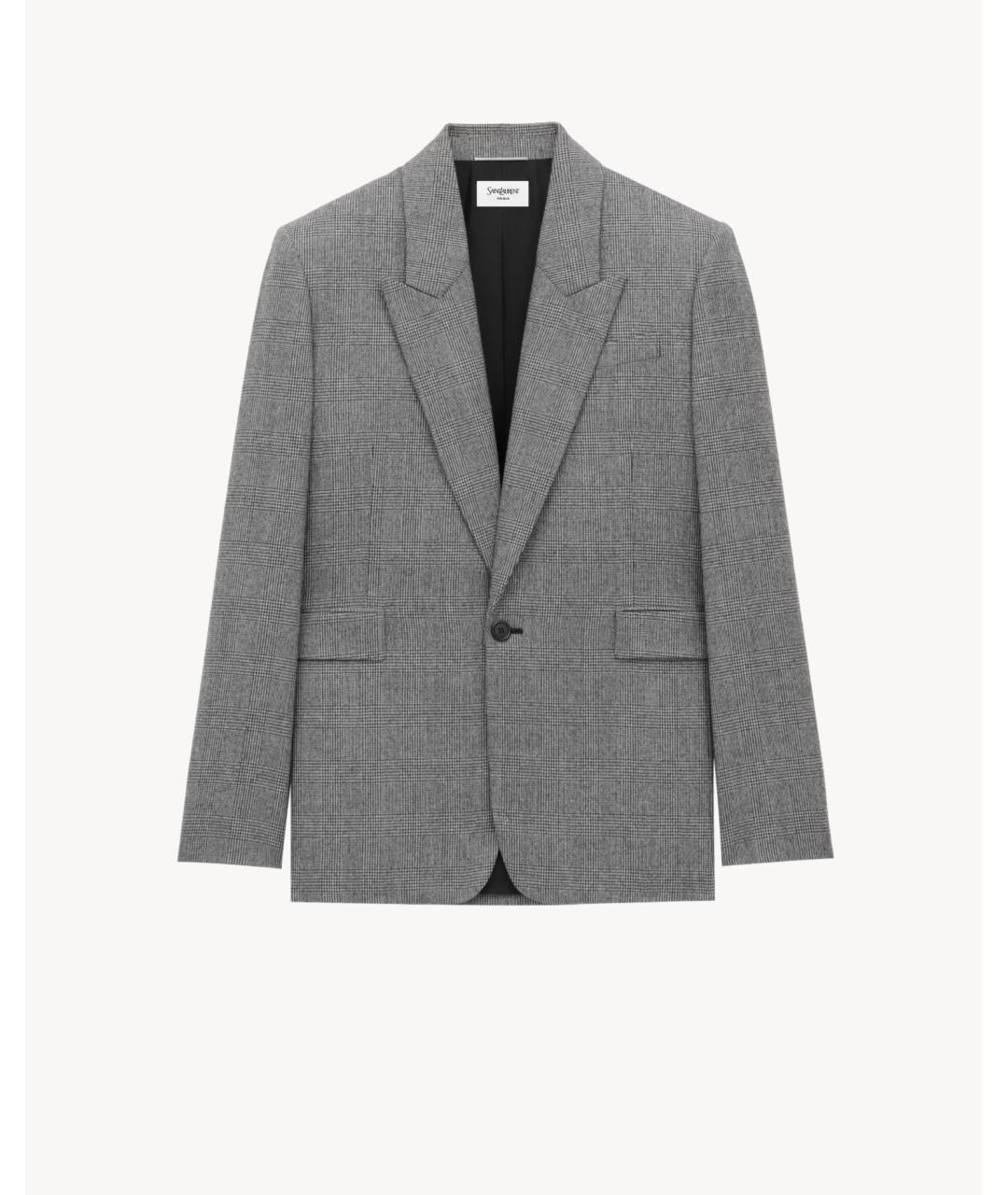 SAINT LAURENT Серый шерстяной пиджак, фото 4