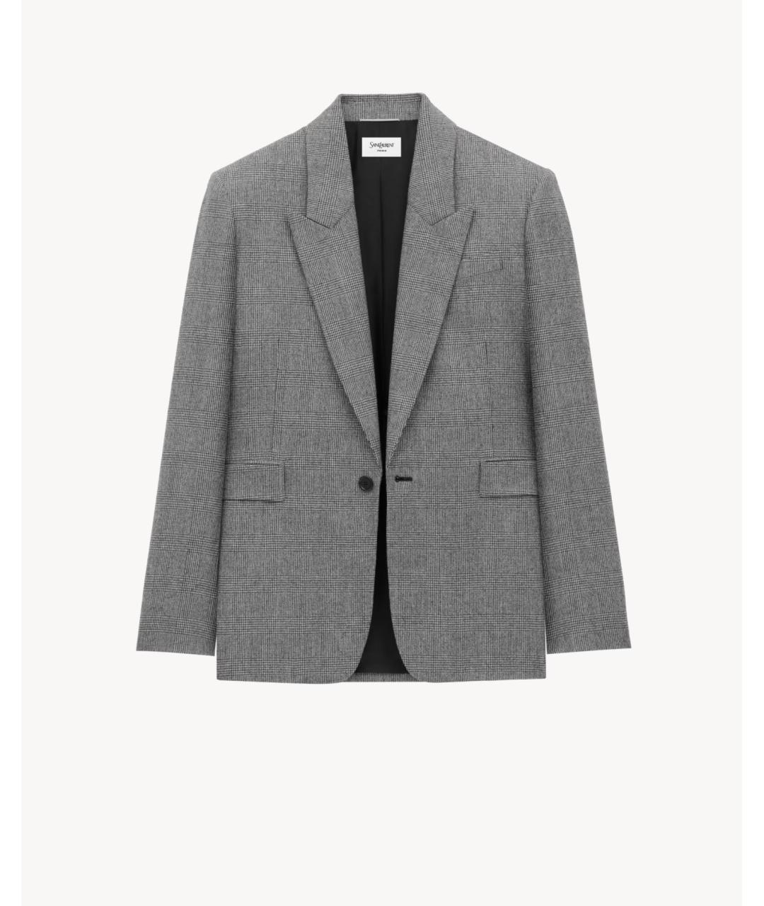 SAINT LAURENT Серый шерстяной пиджак, фото 2