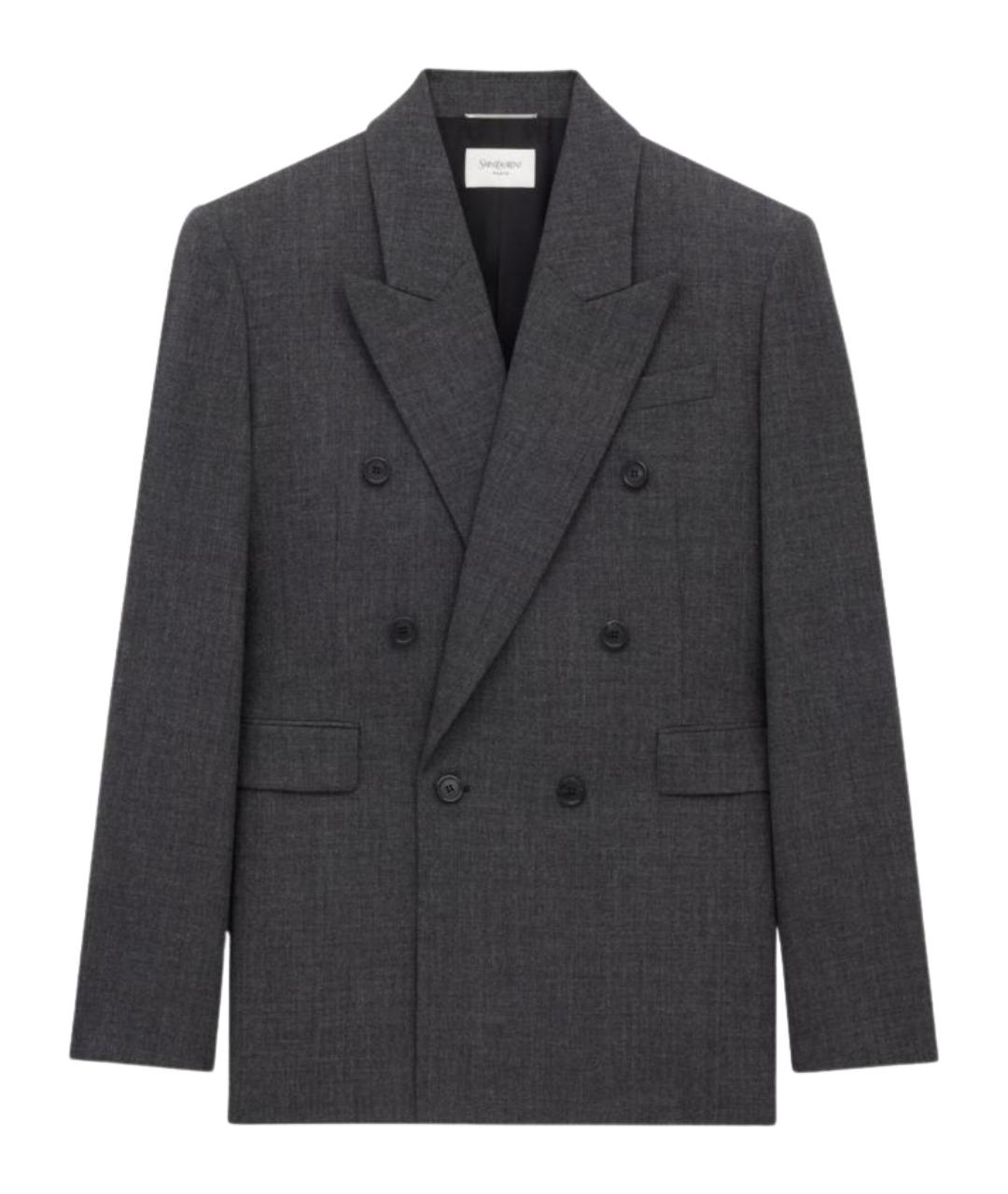 SAINT LAURENT Серый шерстяной пиджак, фото 1