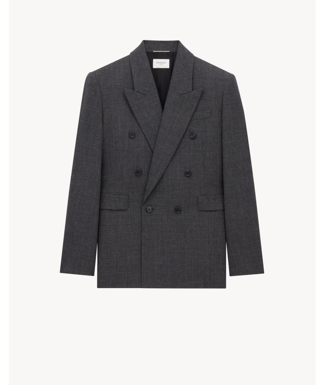 SAINT LAURENT Серый шерстяной пиджак, фото 4