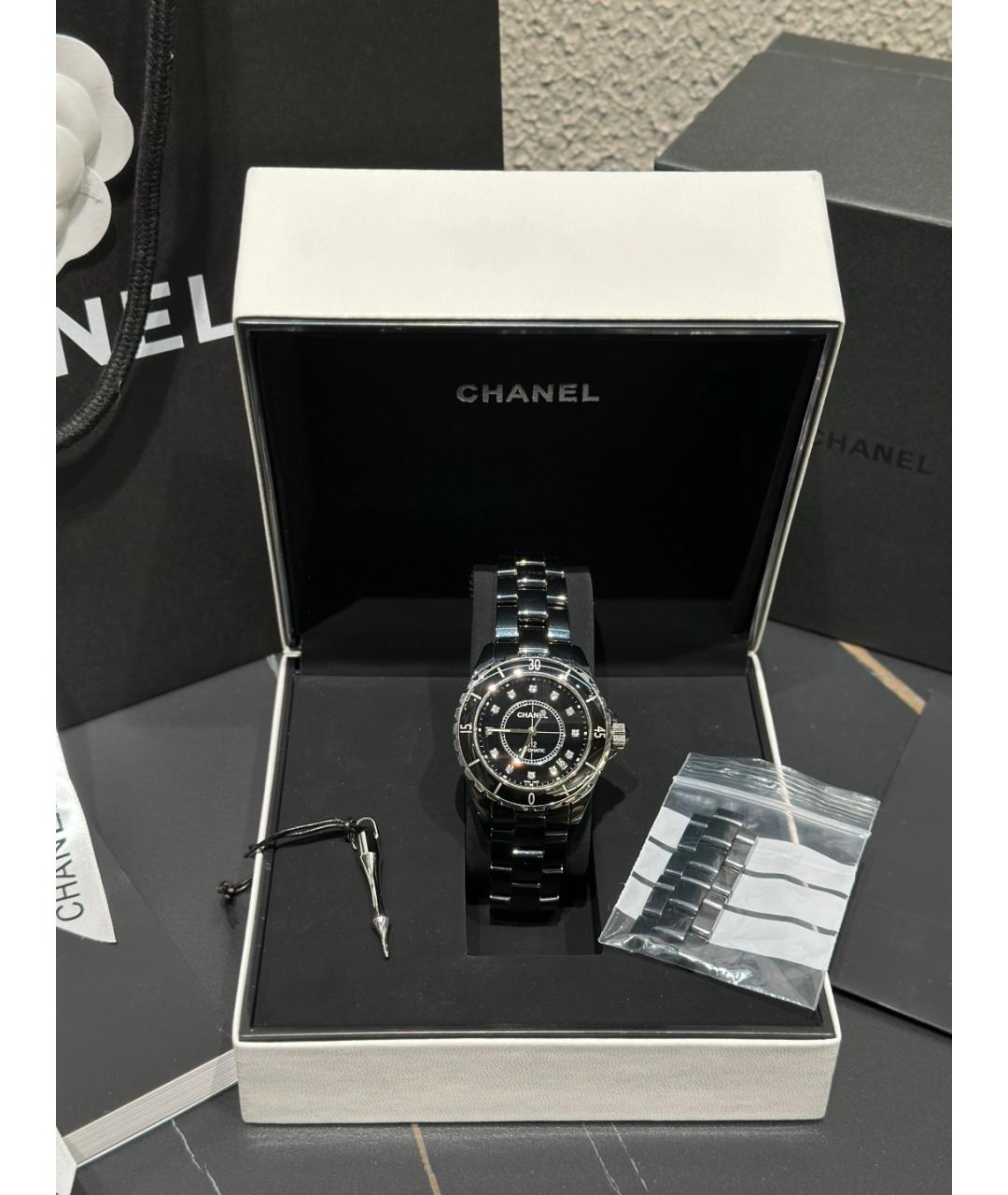 CHANEL Черные керамические часы, фото 3