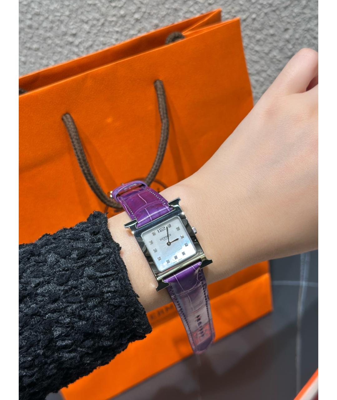 HERMES Белые металлические часы, фото 9