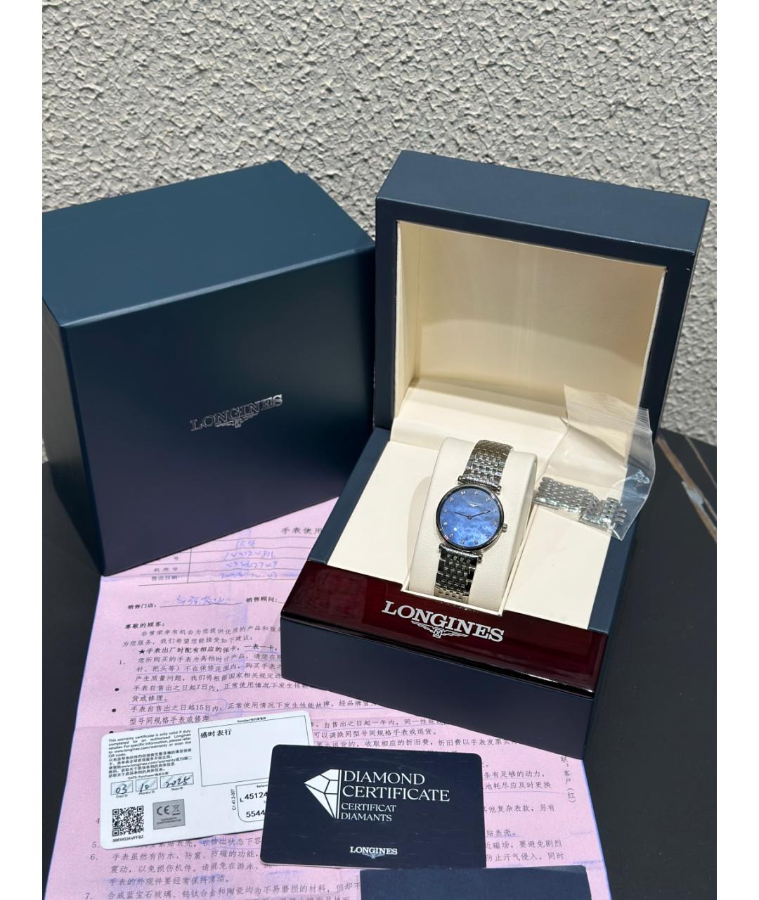 LONGINES Голубые металлические часы, фото 2