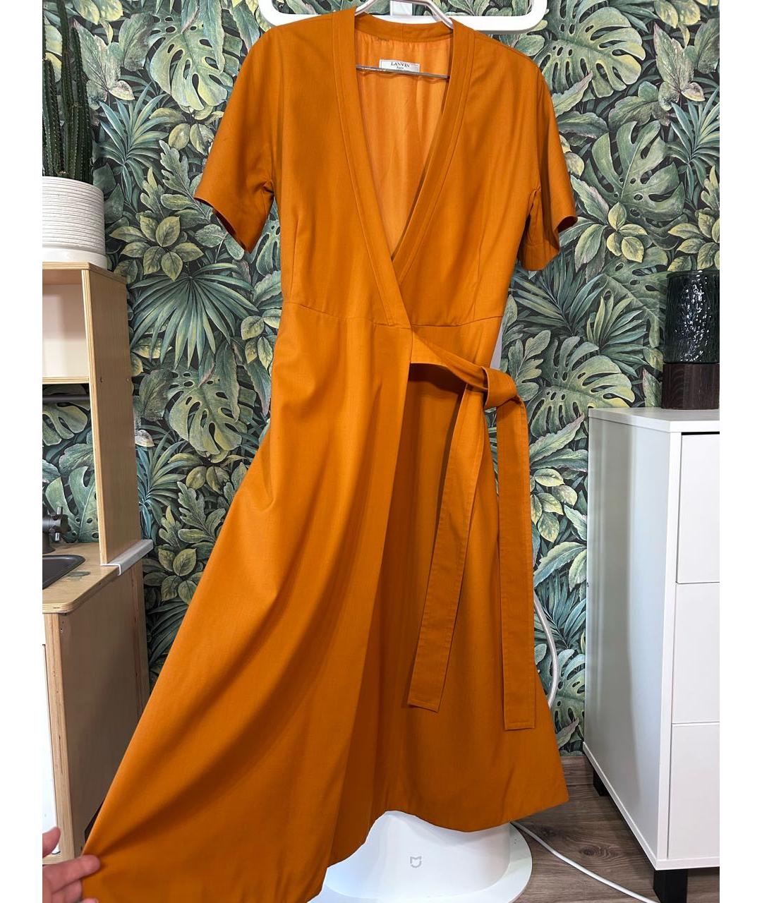 LANVIN Оранжевое шерстяное повседневное платье, фото 4