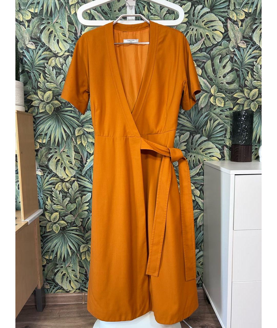 LANVIN Оранжевое шерстяное повседневное платье, фото 9