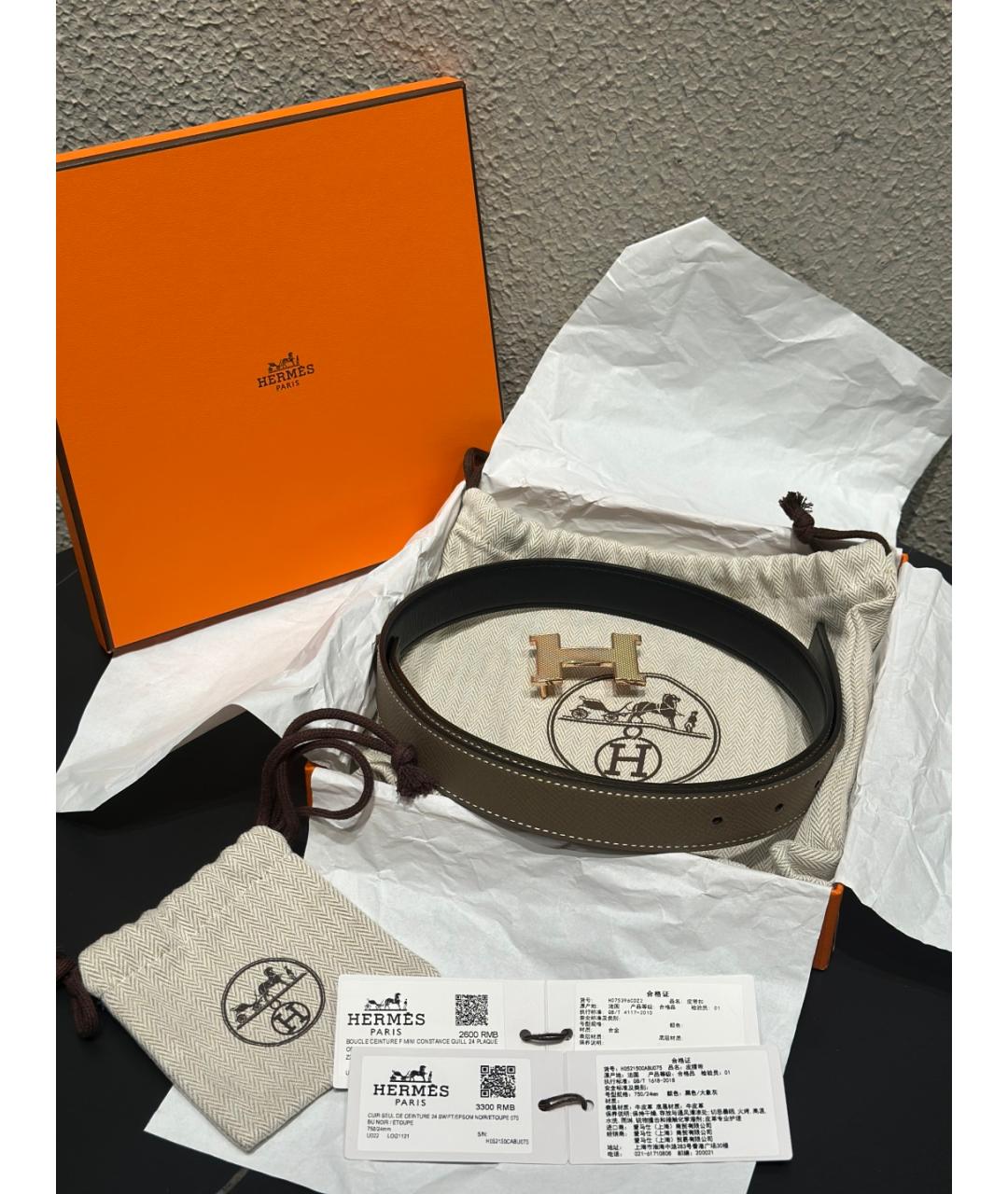 HERMES Серый кожаный ремень, фото 2