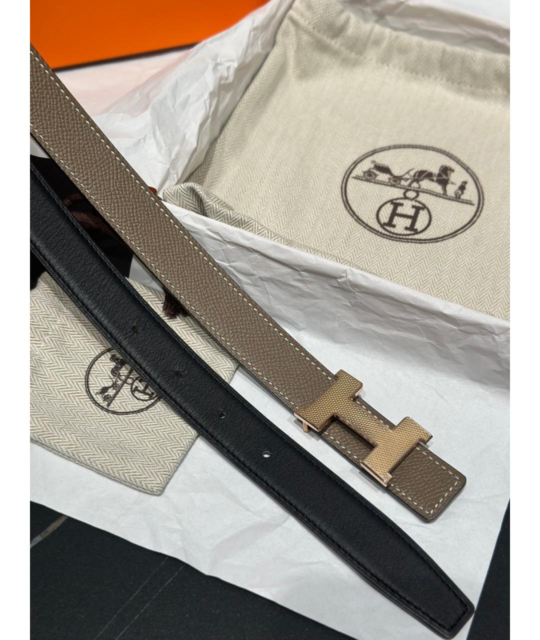 HERMES Серый кожаный ремень, фото 5