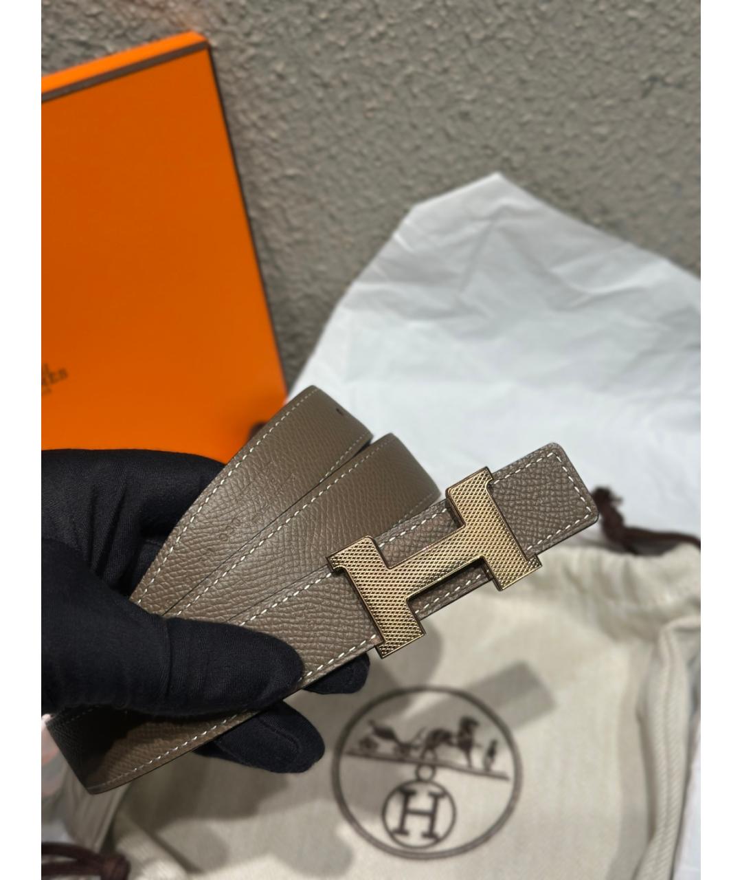 HERMES Серый кожаный ремень, фото 3