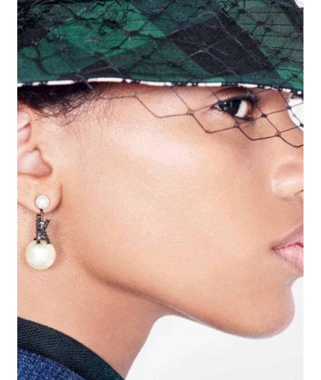 CHRISTIAN DIOR Белые металлические серьги, фото 8