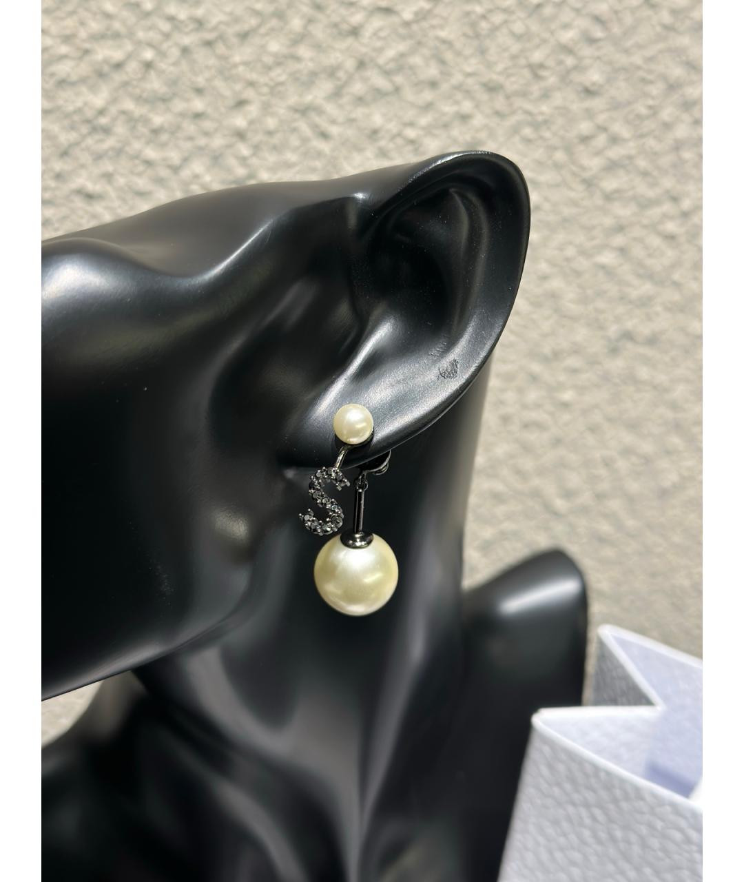 CHRISTIAN DIOR Белые металлические серьги, фото 6