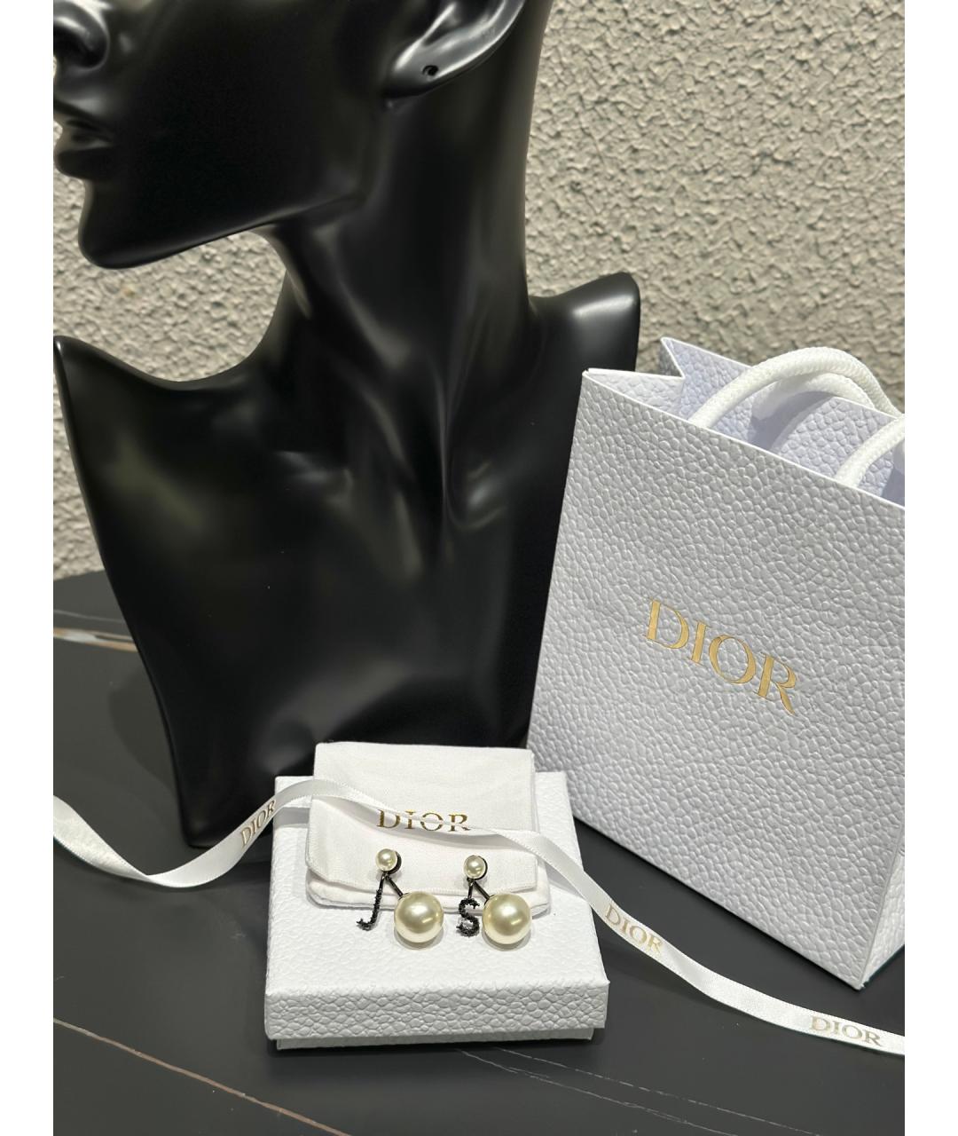 CHRISTIAN DIOR Белые металлические серьги, фото 2