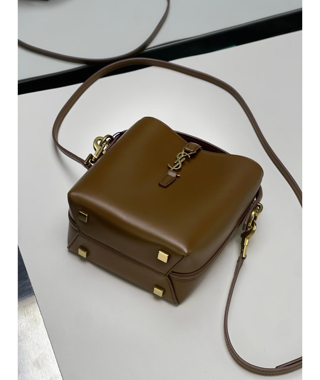 SAINT LAURENT Коричневая кожаная сумка через плечо, фото 3