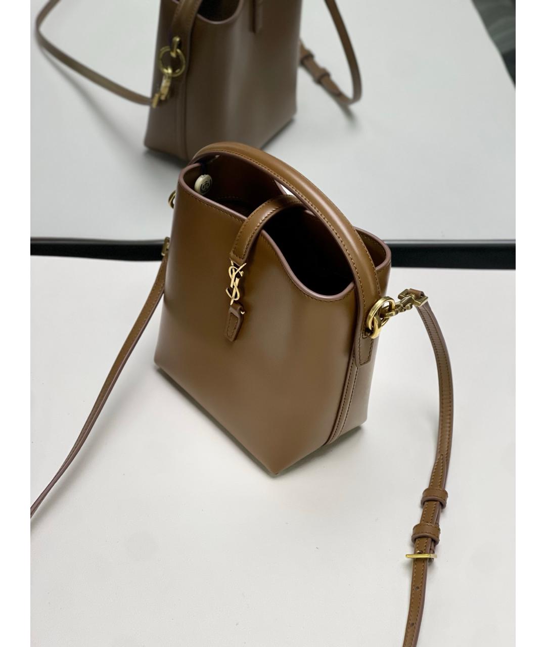 SAINT LAURENT Коричневая кожаная сумка через плечо, фото 5