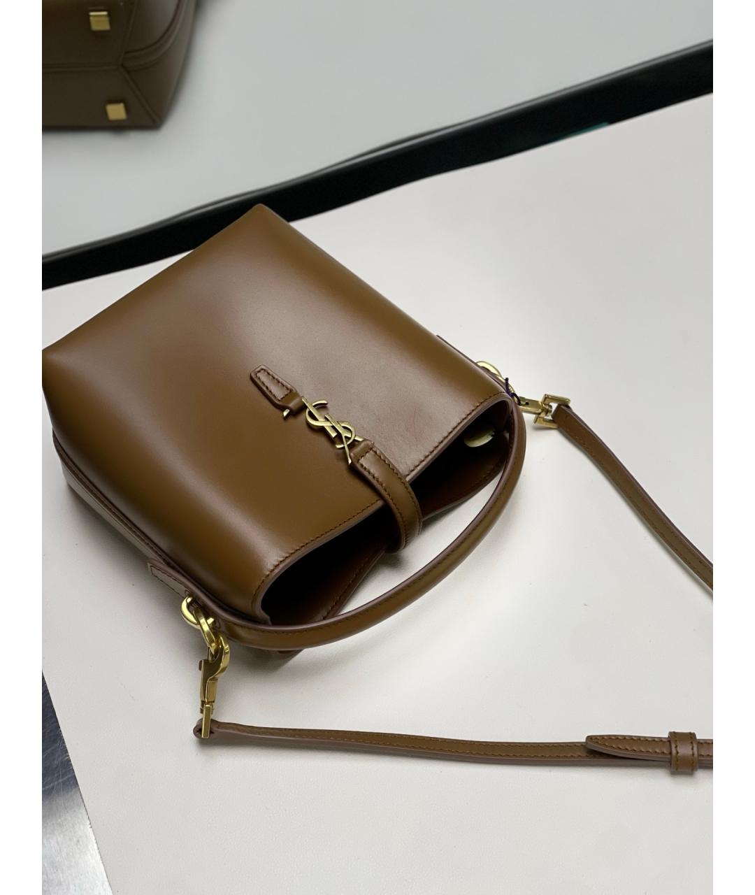 SAINT LAURENT Коричневая кожаная сумка через плечо, фото 6