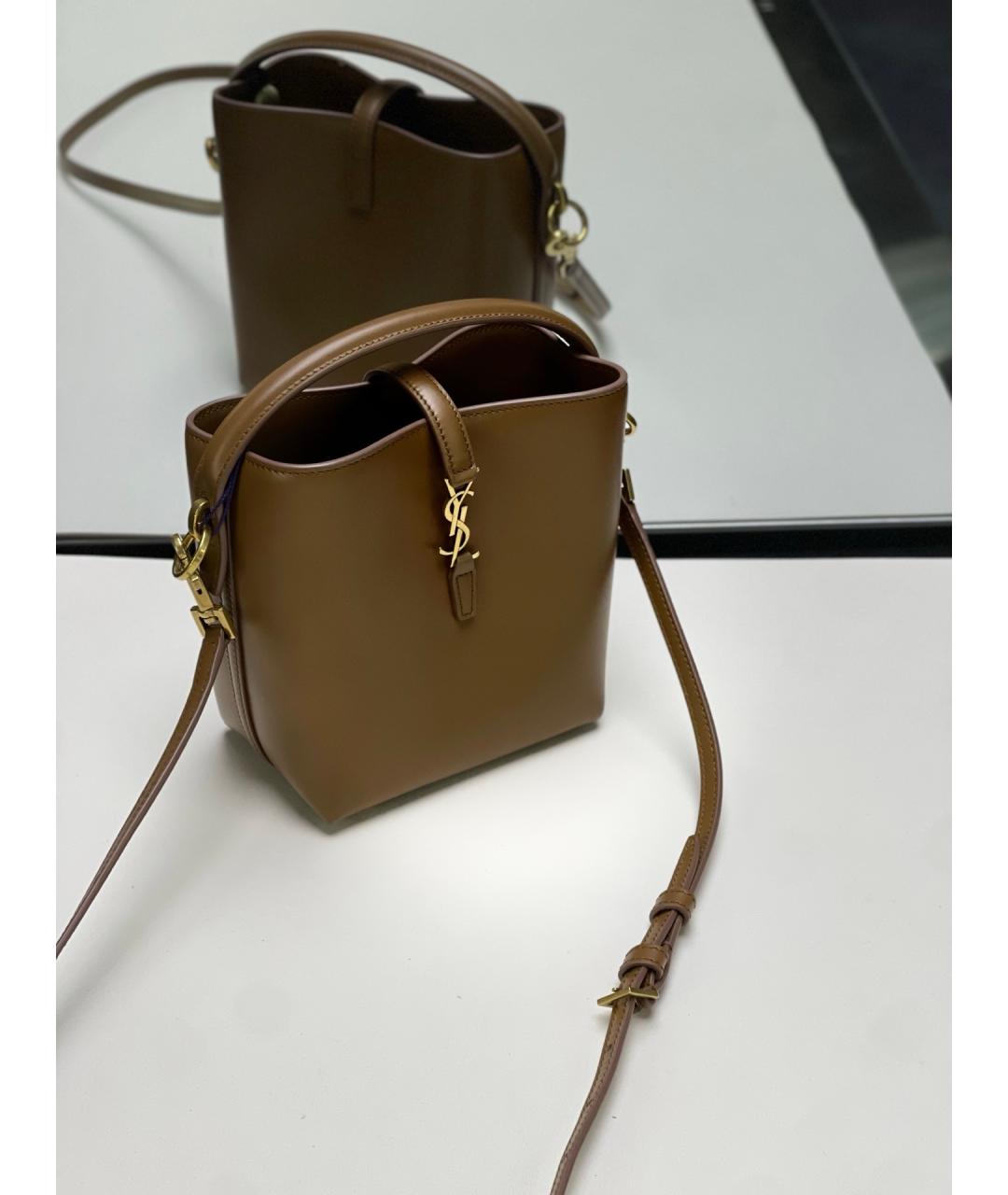 SAINT LAURENT Коричневая кожаная сумка через плечо, фото 4