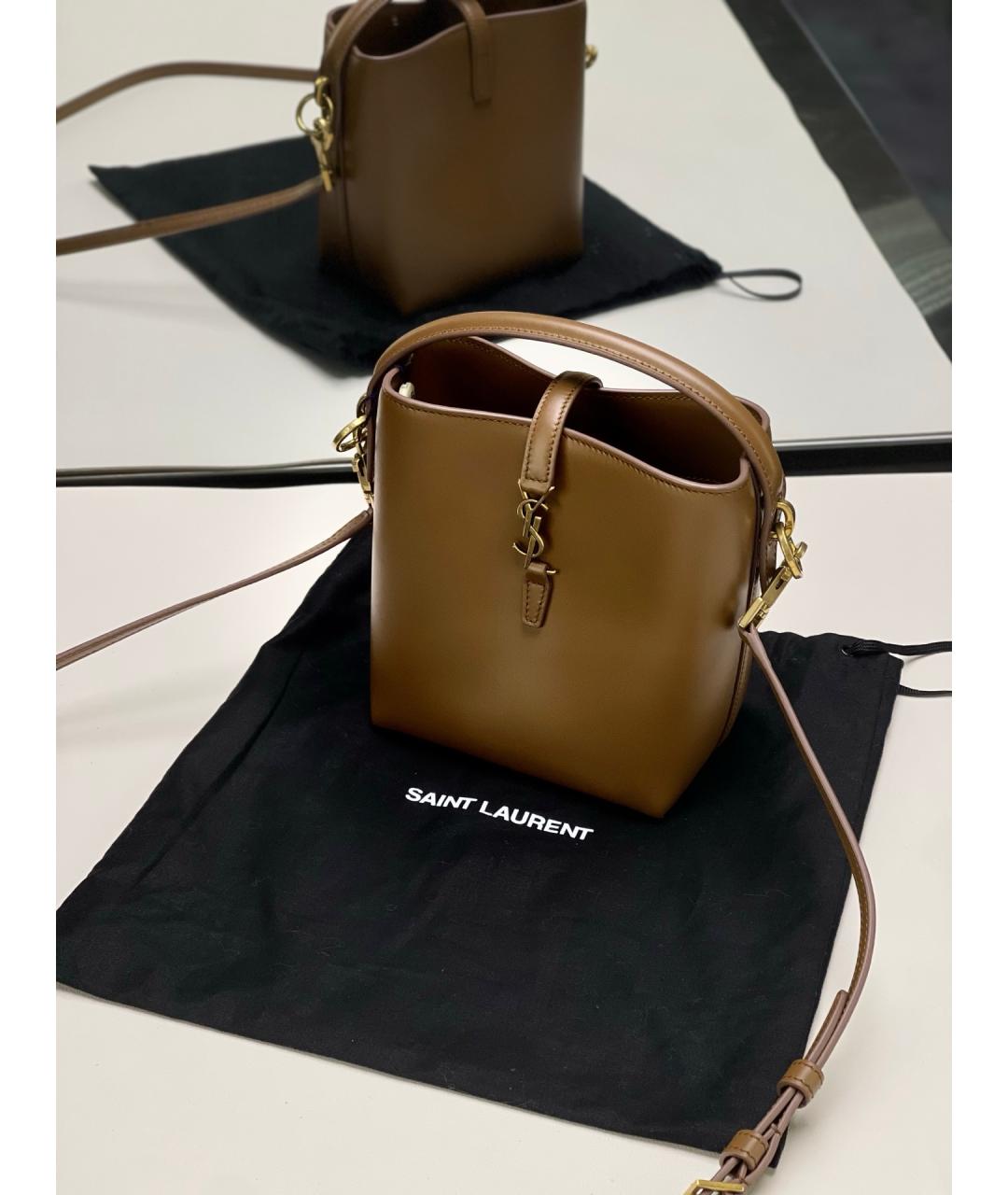 SAINT LAURENT Коричневая кожаная сумка через плечо, фото 7