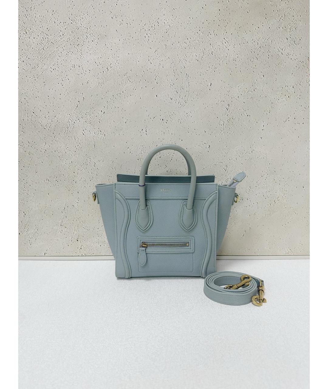 CELINE Голубая кожаная сумка тоут, фото 7