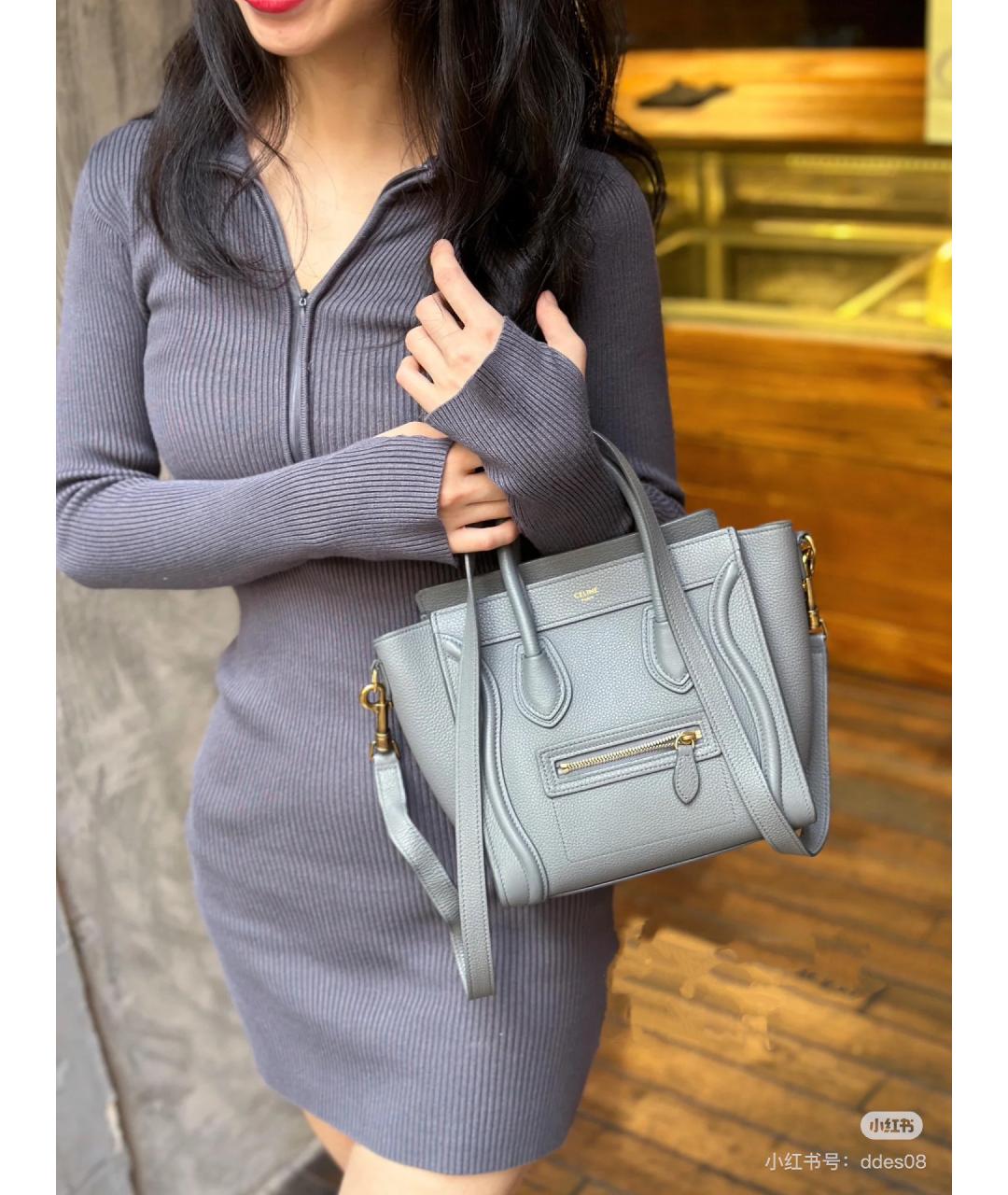 CELINE Голубая кожаная сумка тоут, фото 6