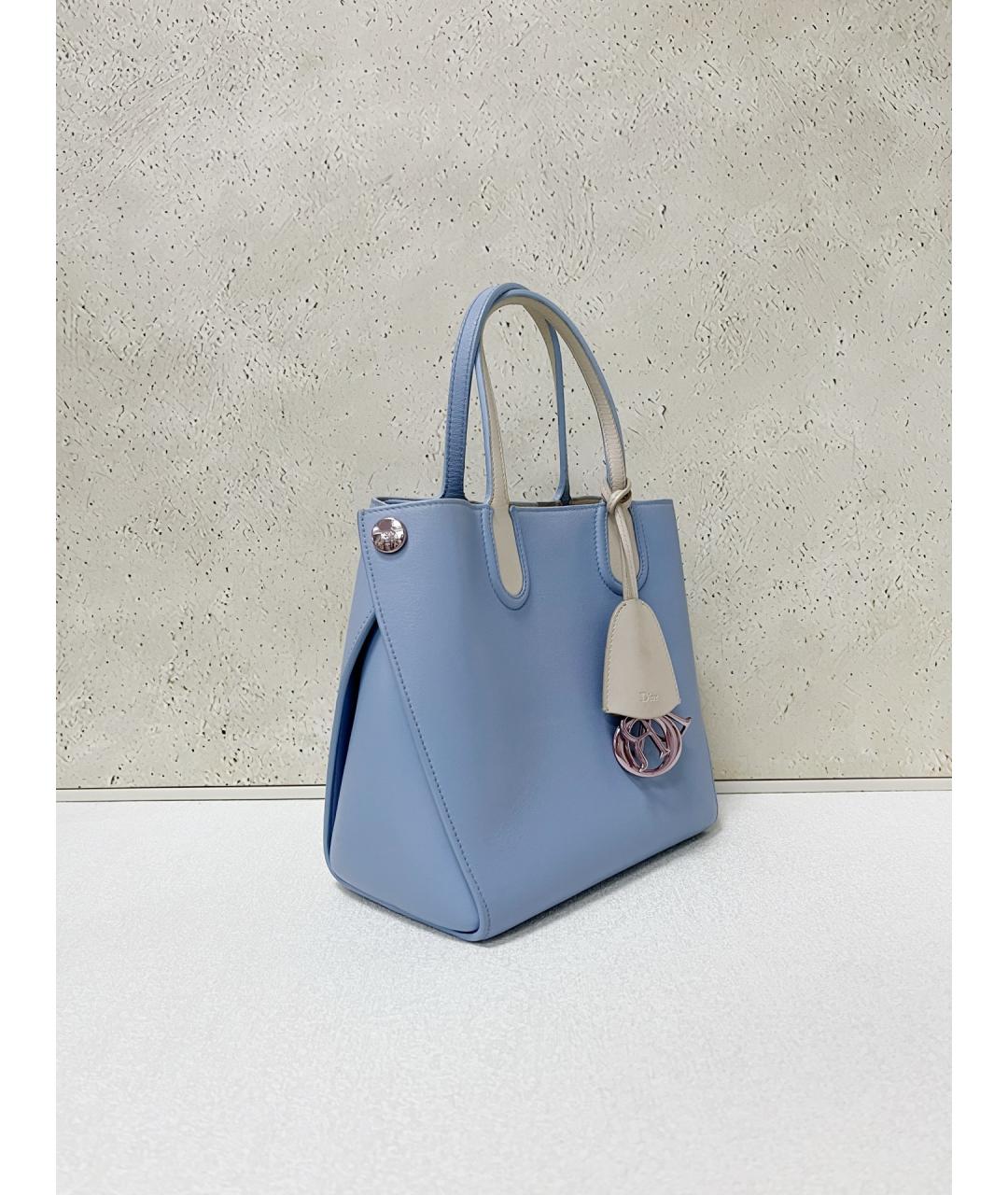 CHRISTIAN DIOR Голубая кожаная сумка с короткими ручками, фото 4
