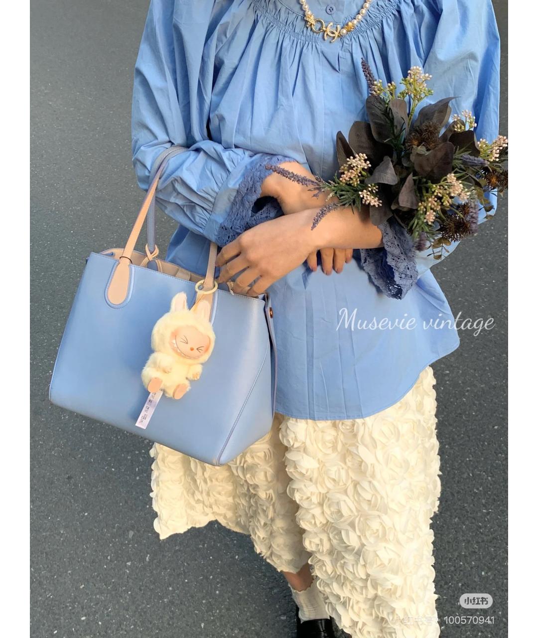 CHRISTIAN DIOR Голубая кожаная сумка с короткими ручками, фото 6