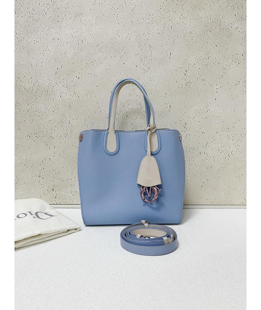 CHRISTIAN DIOR Голубая кожаная сумка с короткими ручками, фото 7