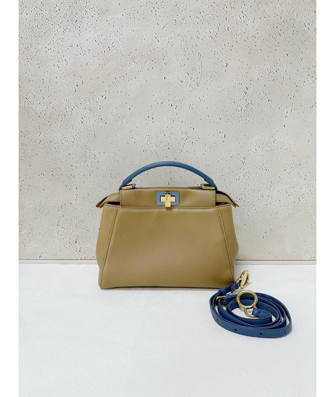 FENDI Бежевая кожаная сумка тоут, фото 5