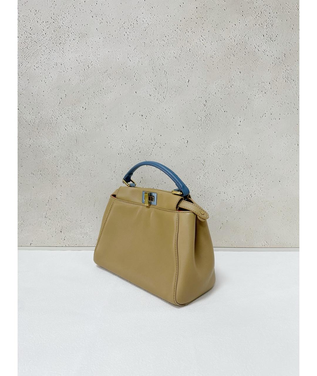 FENDI Бежевая кожаная сумка тоут, фото 3