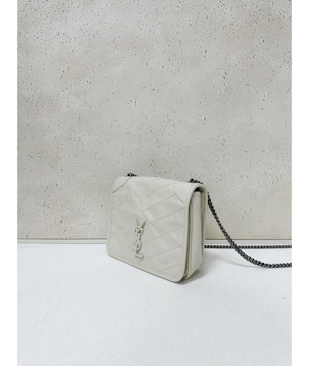SAINT LAURENT Белая кожаная сумка через плечо, фото 3