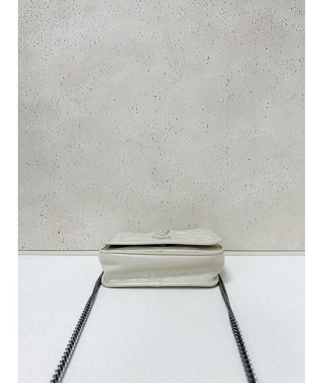 SAINT LAURENT Белая кожаная сумка через плечо, фото 5