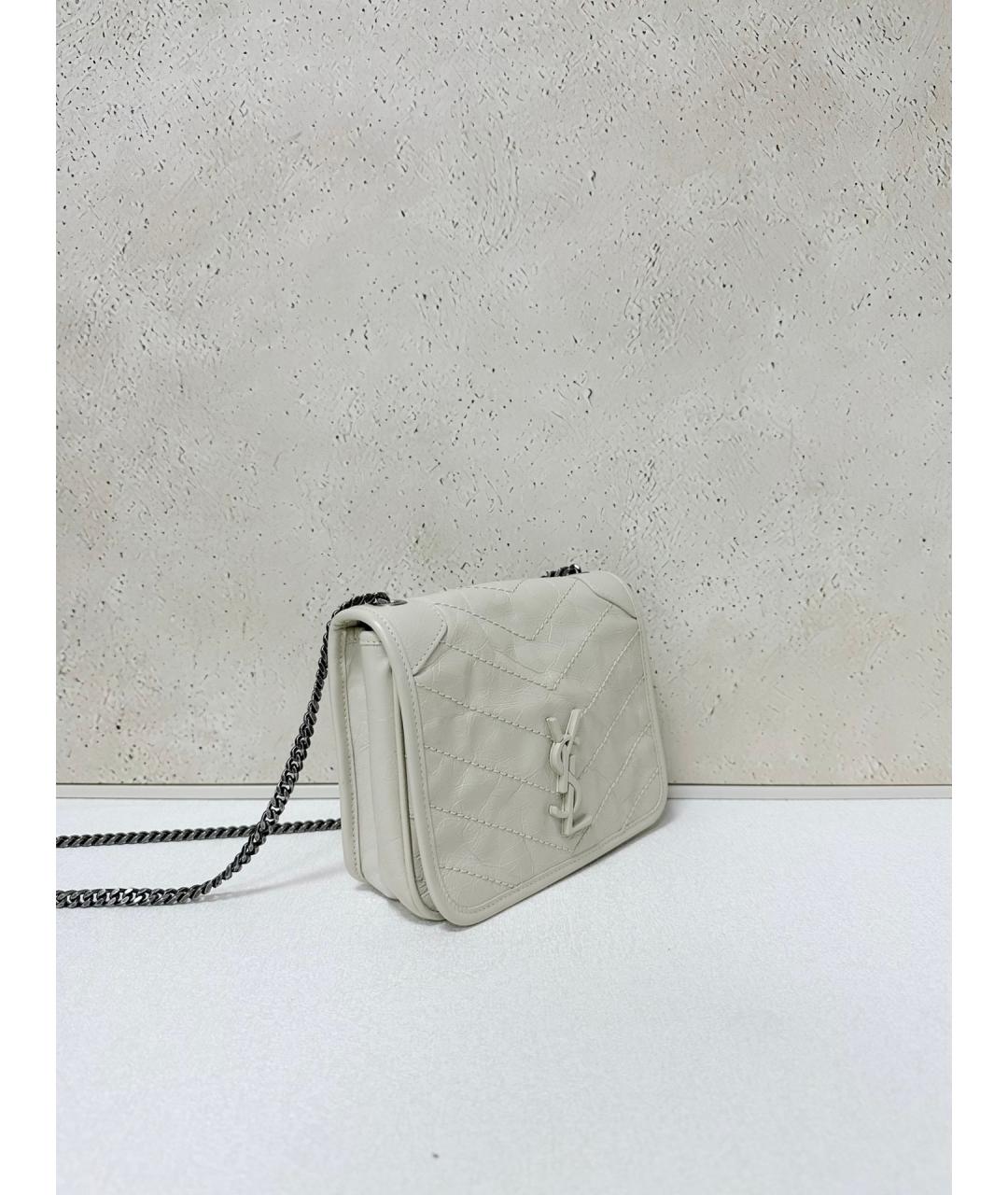 SAINT LAURENT Белая кожаная сумка через плечо, фото 4