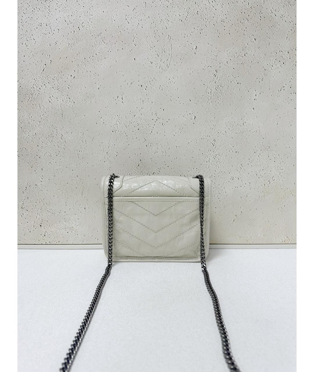 SAINT LAURENT Белая кожаная сумка через плечо, фото 2