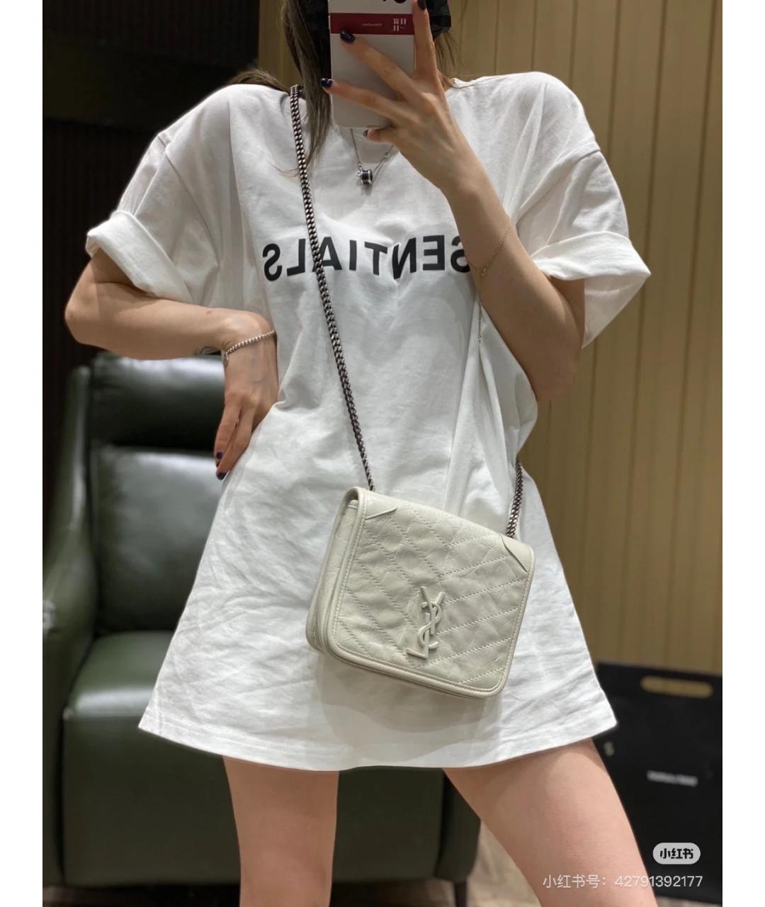 SAINT LAURENT Белая кожаная сумка через плечо, фото 6