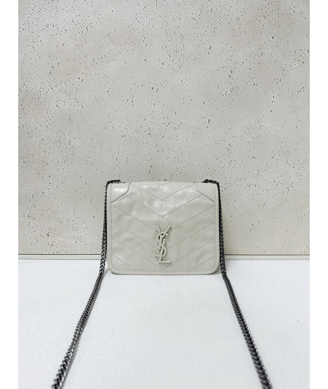 SAINT LAURENT Белая кожаная сумка через плечо, фото 7