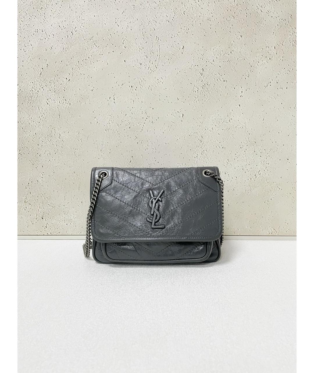 SAINT LAURENT Серая кожаная сумка через плечо, фото 7
