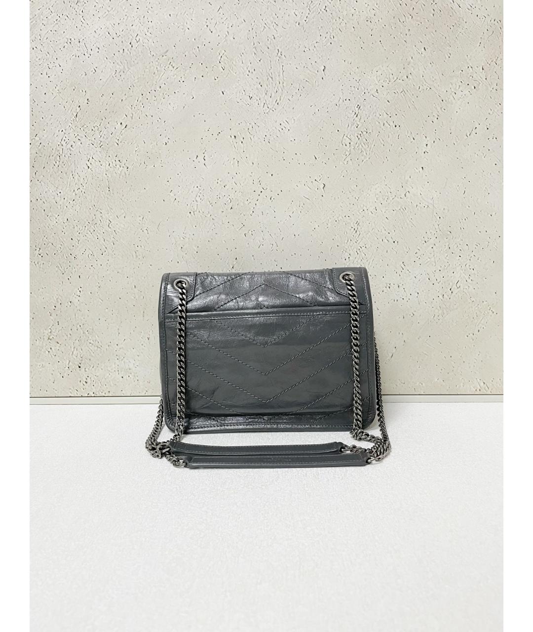 SAINT LAURENT Серая кожаная сумка через плечо, фото 2