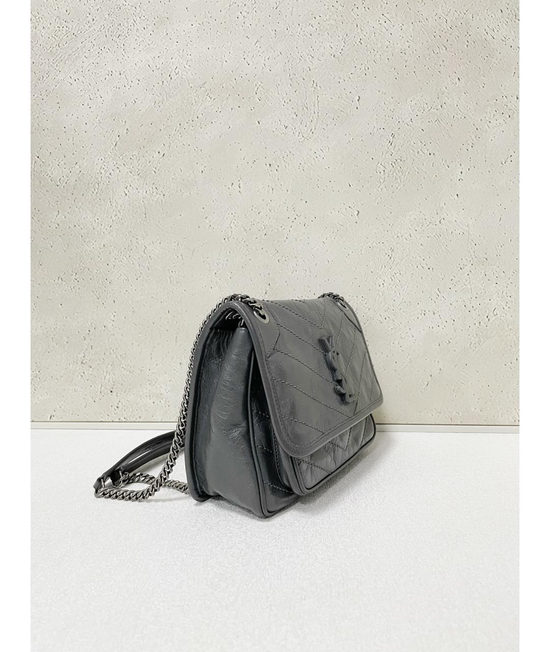 SAINT LAURENT Серая кожаная сумка через плечо, фото 4