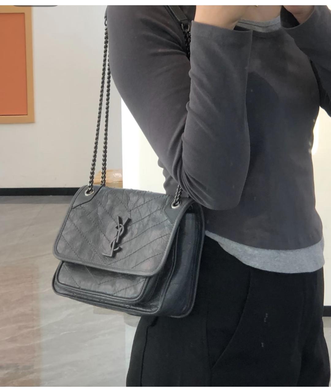 SAINT LAURENT Серая кожаная сумка через плечо, фото 6