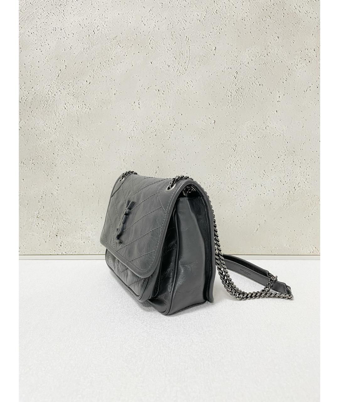 SAINT LAURENT Серая кожаная сумка через плечо, фото 3