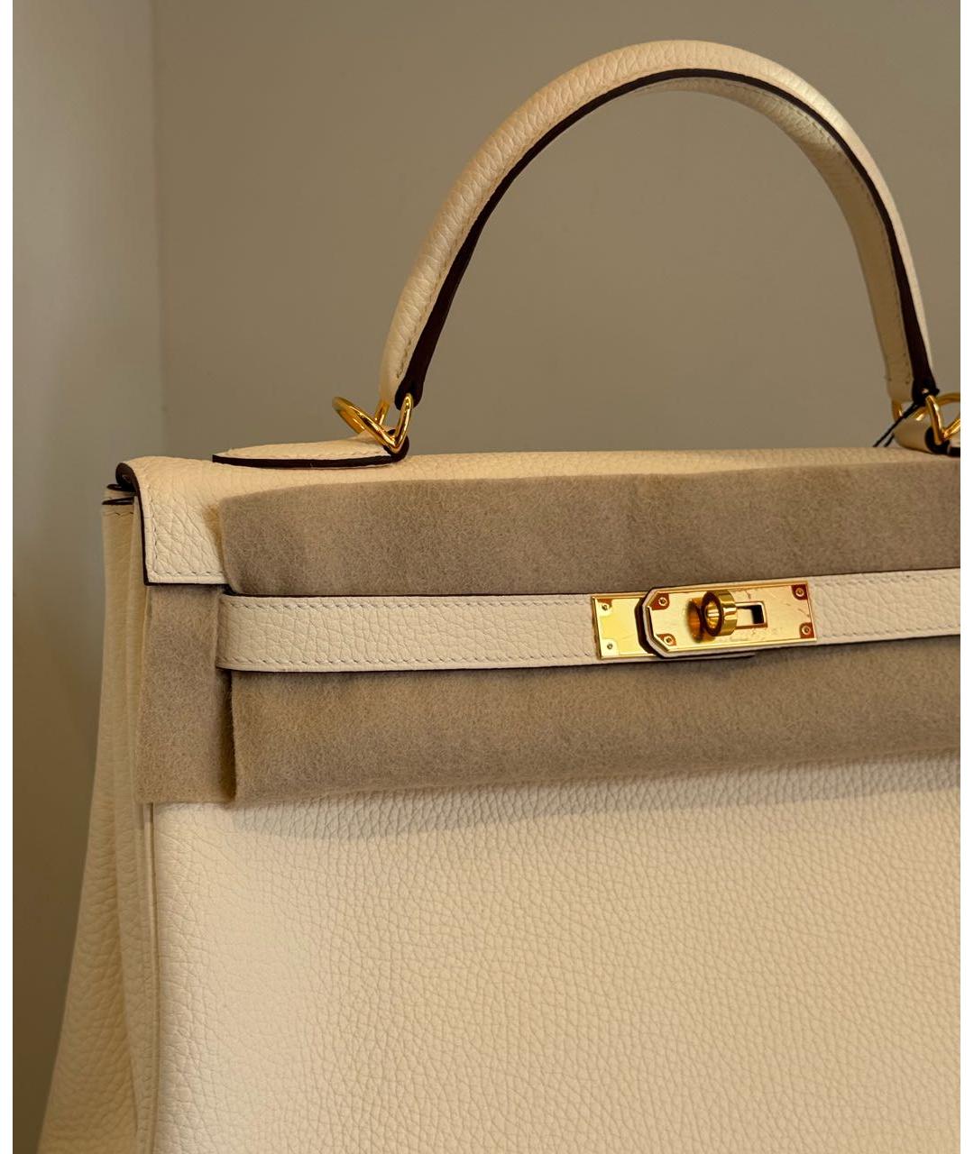 HERMES Бежевая кожаная сумка с короткими ручками, фото 6