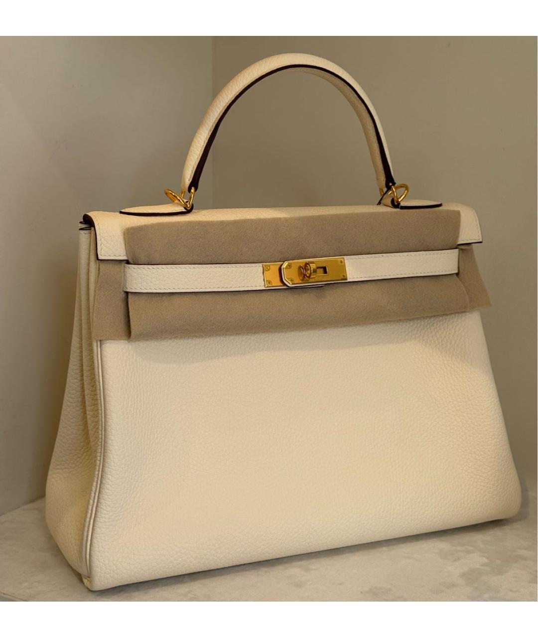 HERMES Бежевая кожаная сумка с короткими ручками, фото 5