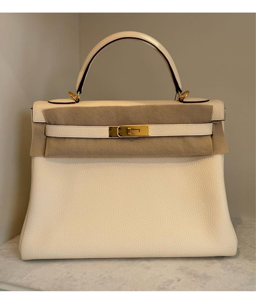 HERMES Бежевая кожаная сумка с короткими ручками, фото 2