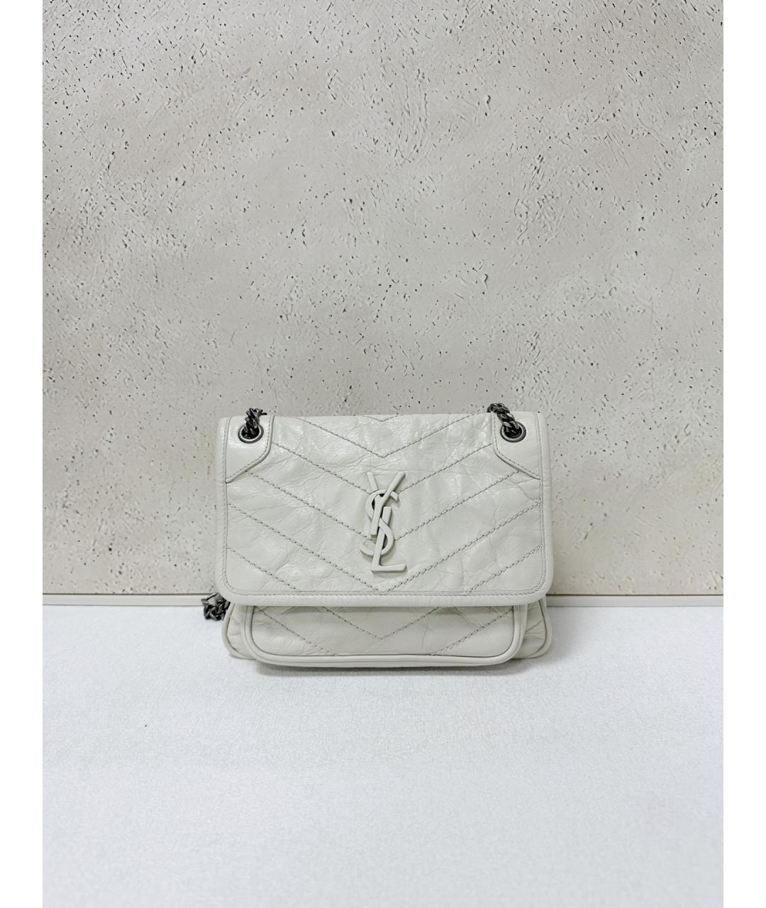 SAINT LAURENT Белая кожаная сумка через плечо, фото 7