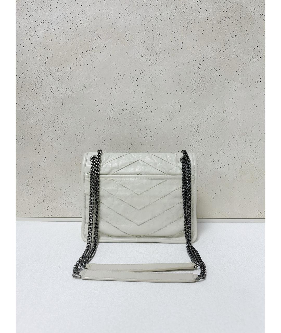 SAINT LAURENT Белая кожаная сумка через плечо, фото 2