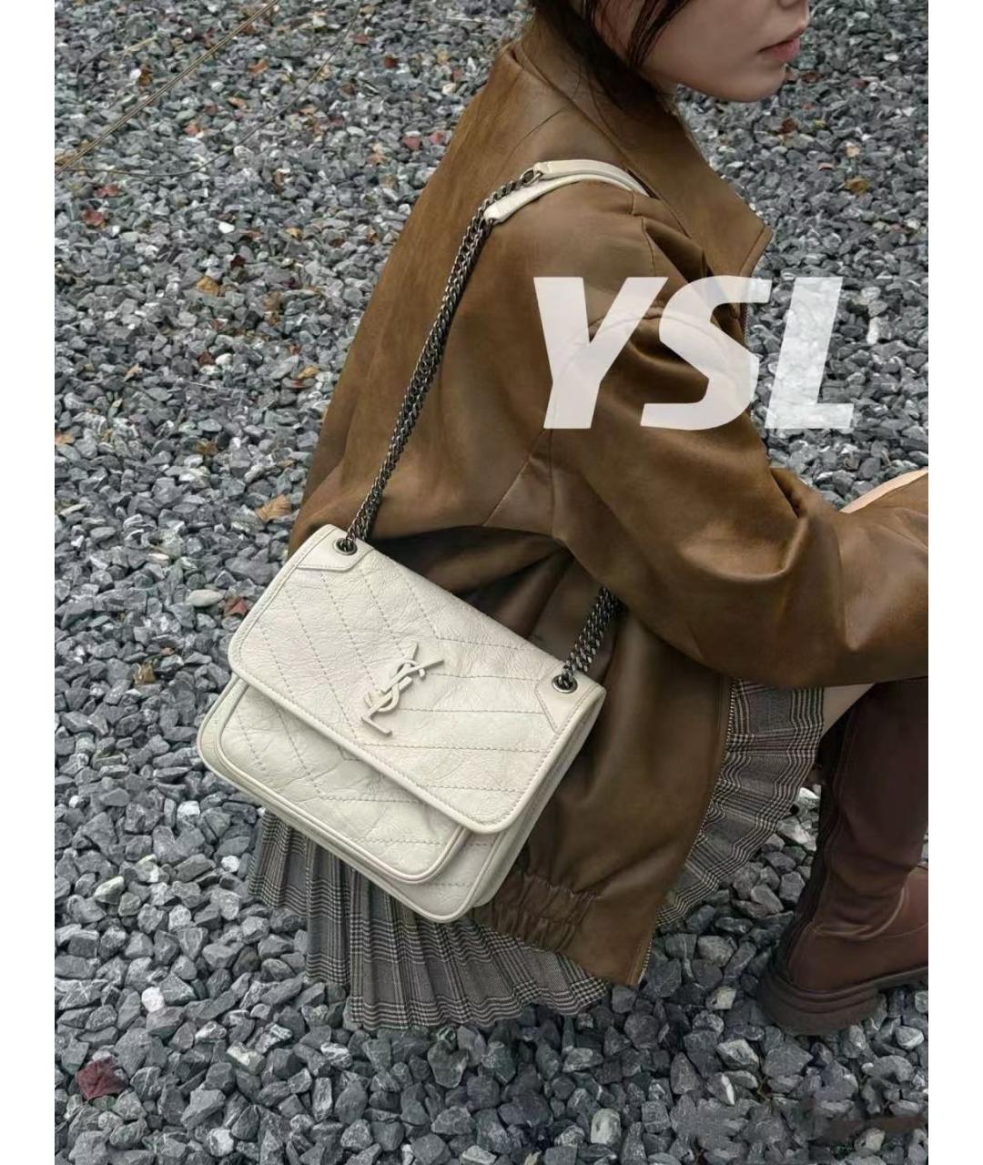 SAINT LAURENT Белая кожаная сумка через плечо, фото 6