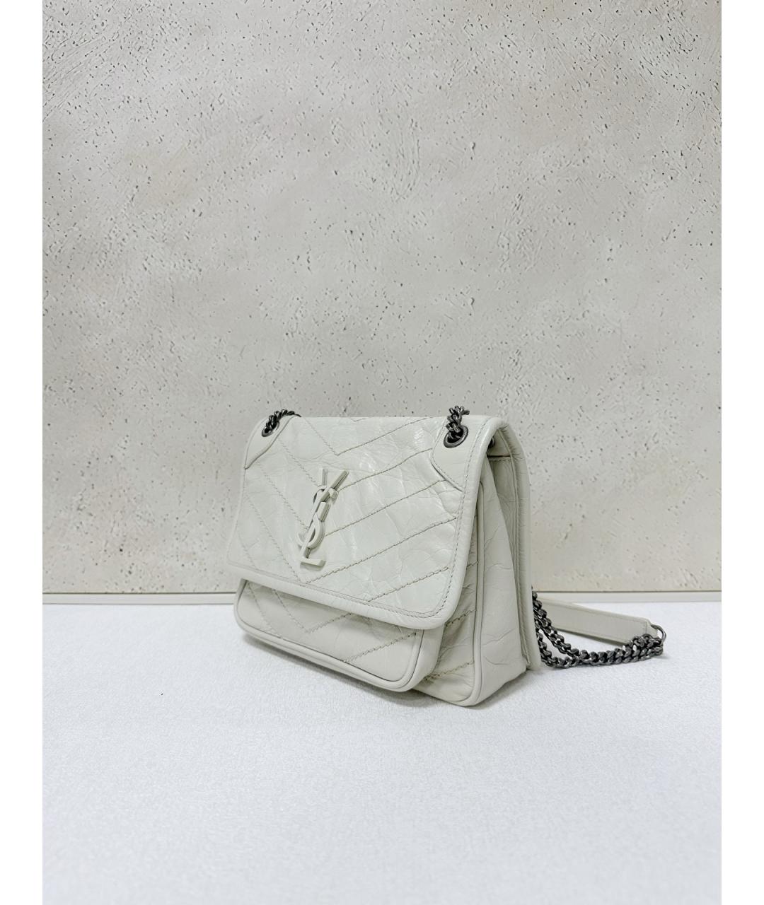 SAINT LAURENT Белая кожаная сумка через плечо, фото 4