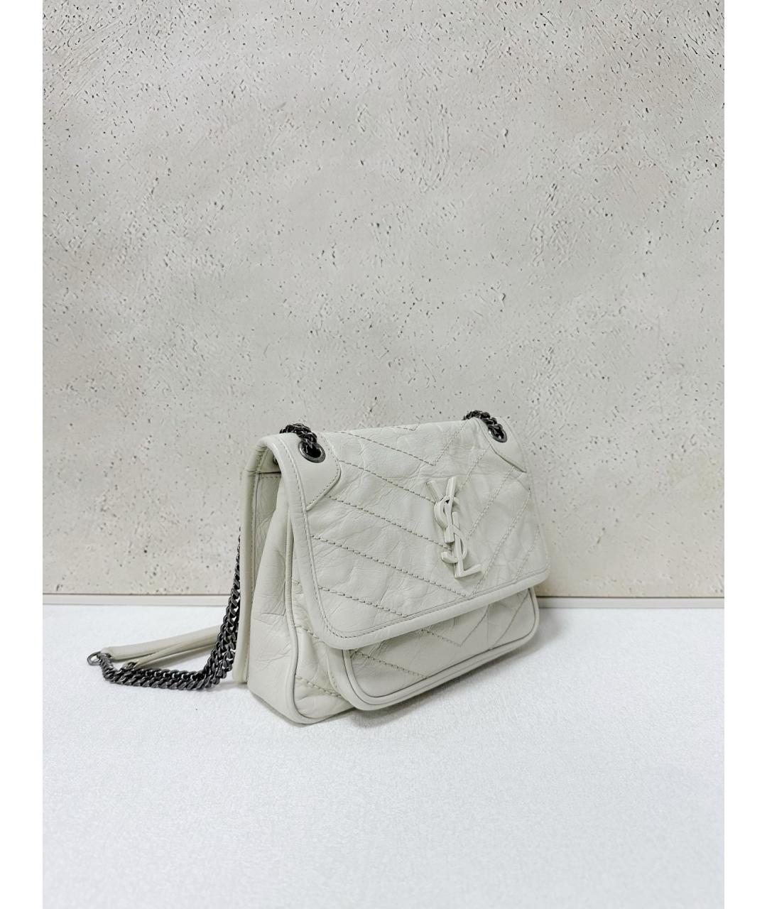 SAINT LAURENT Белая кожаная сумка через плечо, фото 3