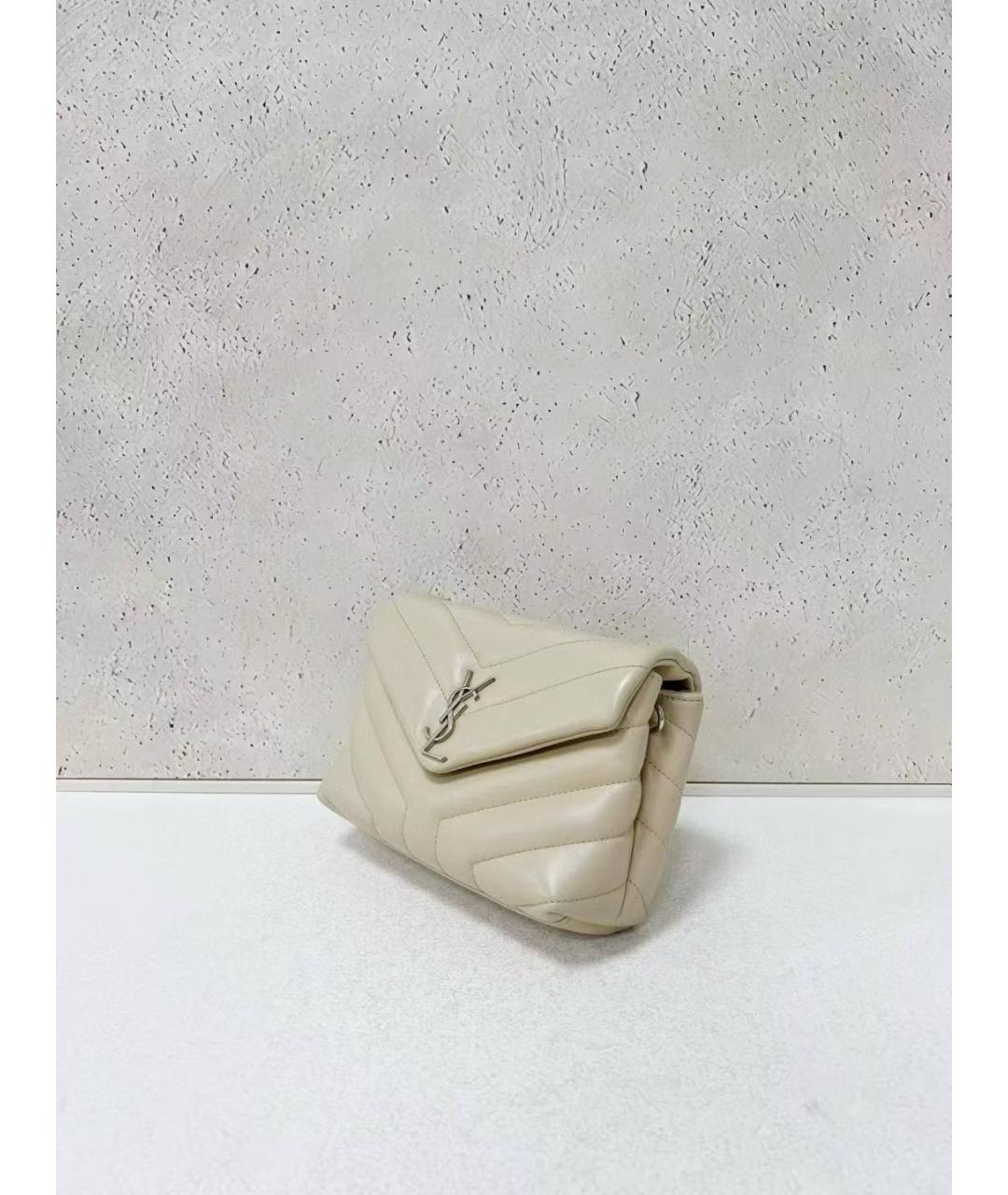 SAINT LAURENT Бежевая кожаная сумка через плечо, фото 4