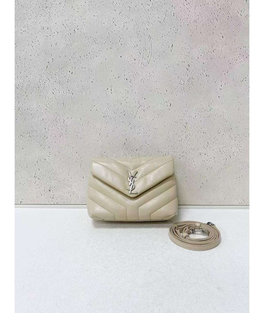 SAINT LAURENT Бежевая кожаная сумка через плечо, фото 7